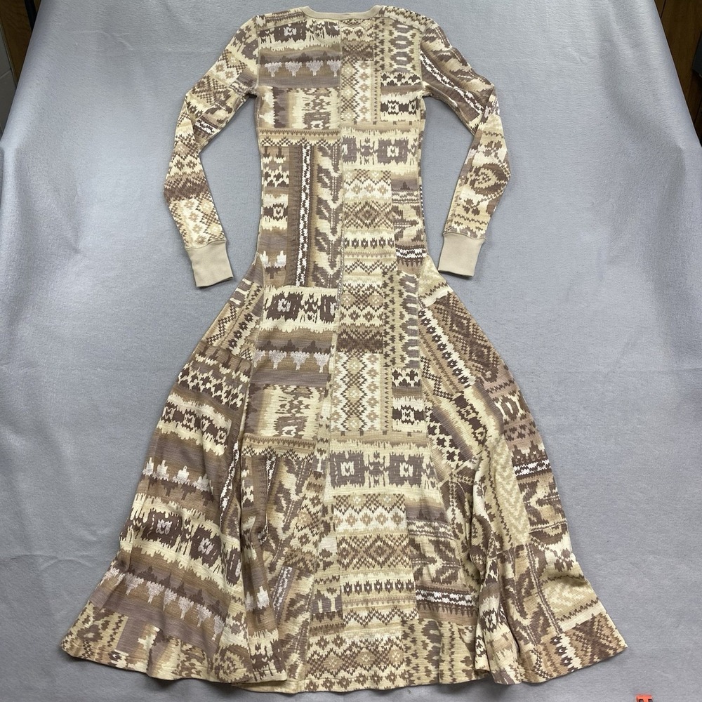 Polo Ralph Lauren Dress Womens Extra Small Beige Henley Maxi Aztec Patch Print - Picture 6 of 13